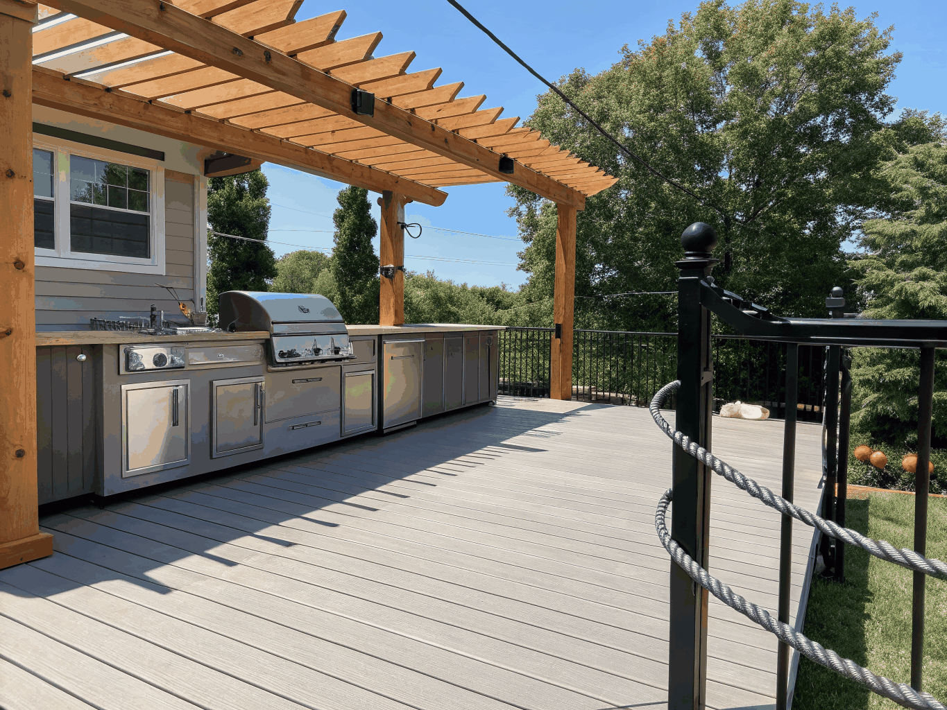 Custom composite deck and covered outdoor living space