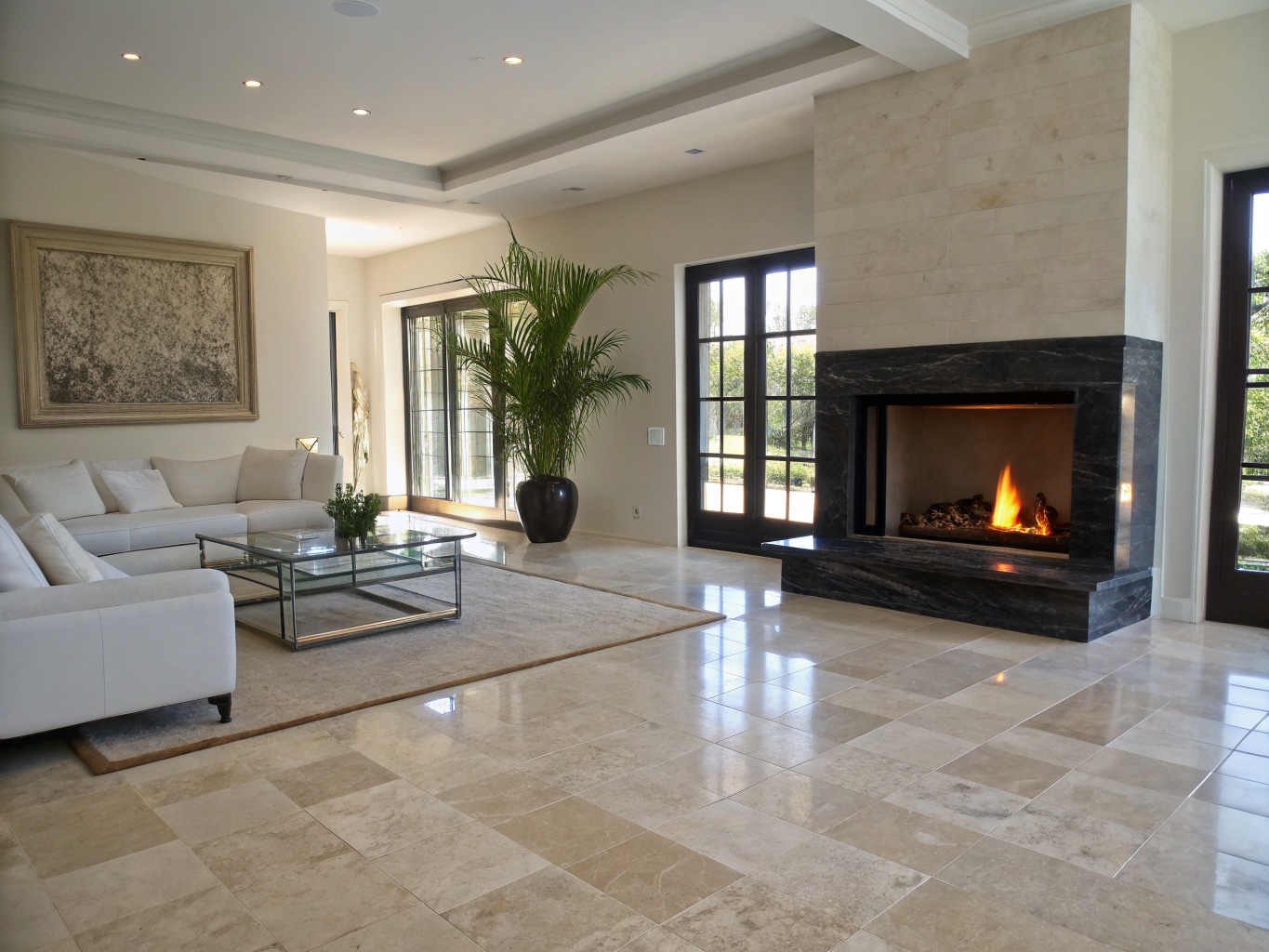 Interior living room remodel with custom fireplace surround