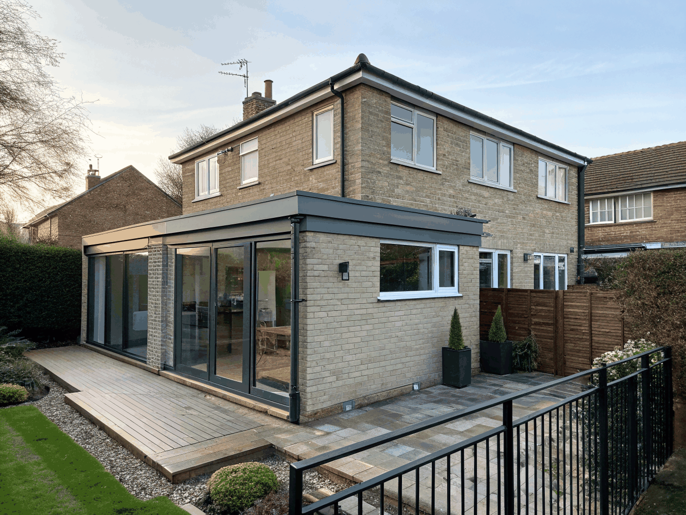 Custom architectural home addition on suburban residence
