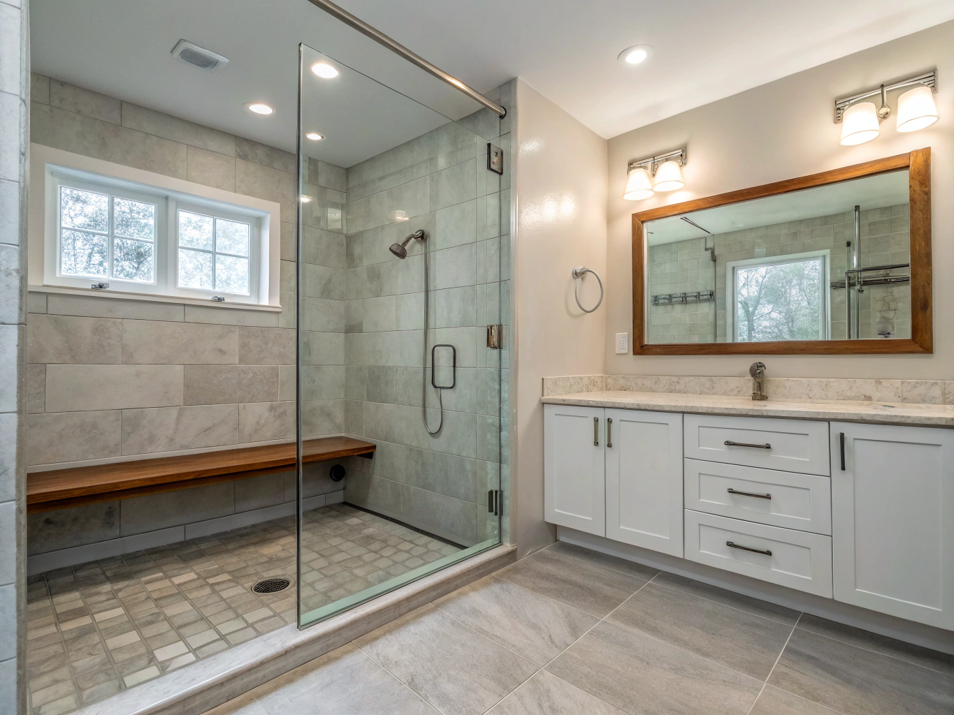 Example design inspiration: master bathroom remodel with curbless tile shower
