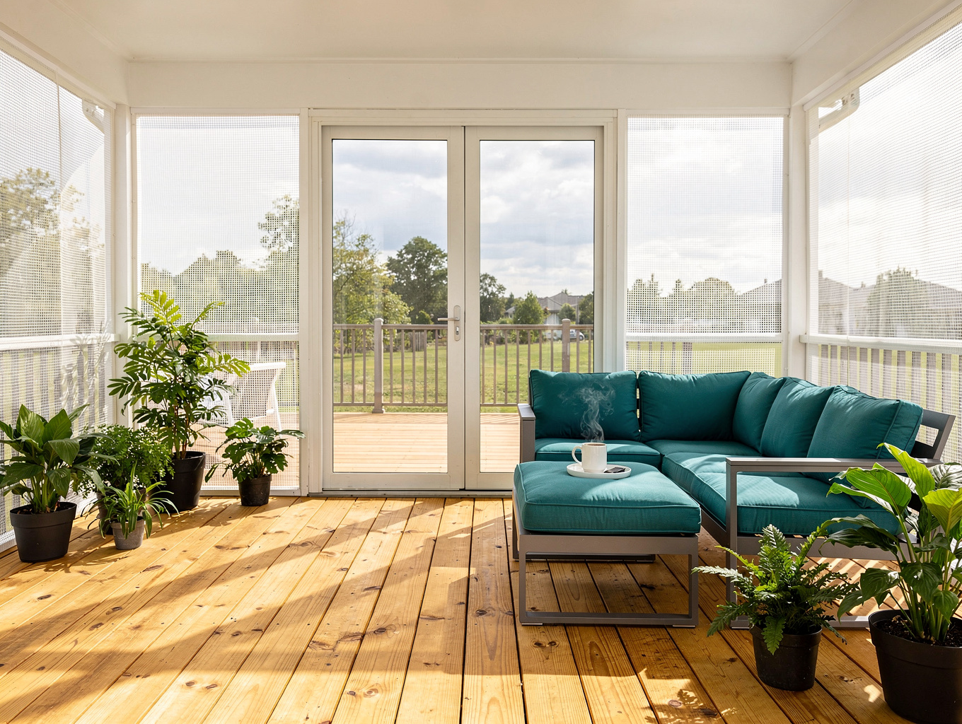 Example design inspiration: screened-in porch with vaulted cedar ceiling