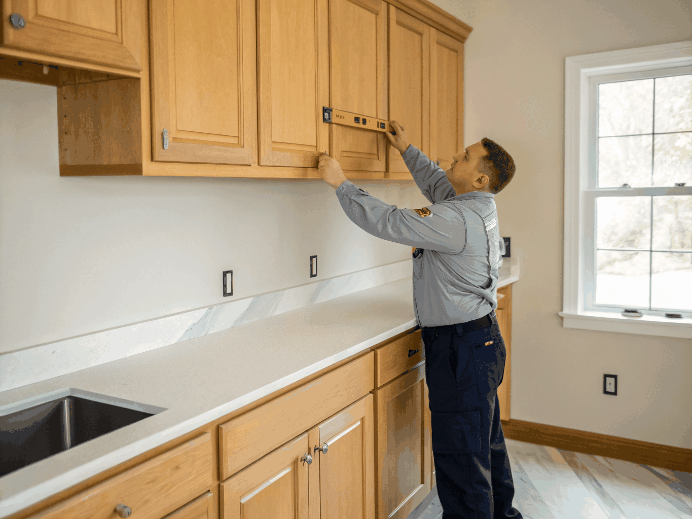 Example design inspiration: craftsman installing custom kitchen cabinetry